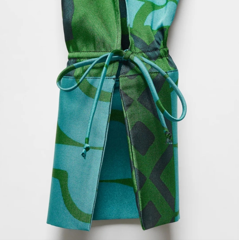 Mango | Green and Blue Wrap Dress with 3/4 Bishop Sleeves for Cocktail - Picture 7 of 14